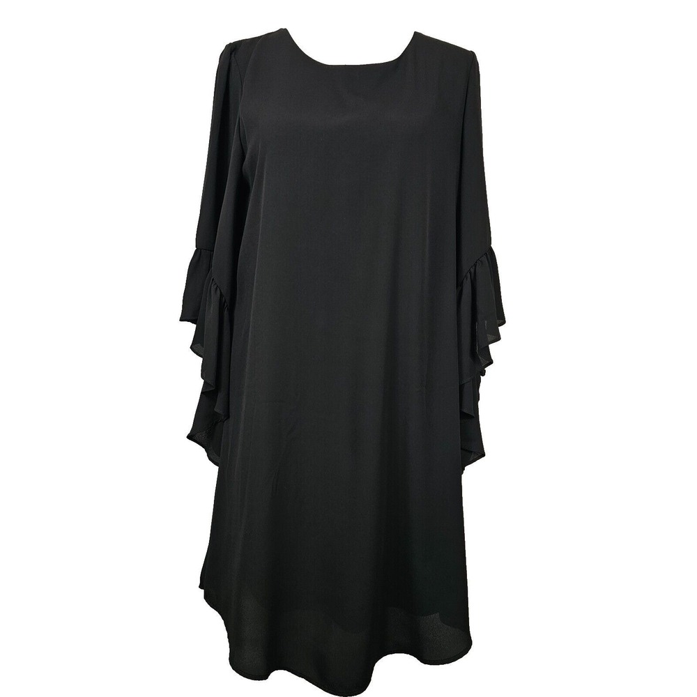 Joseph Ribkoff US 4 Black Ruffle Short Dress Chiffon Tiers Dark Romantic Evening